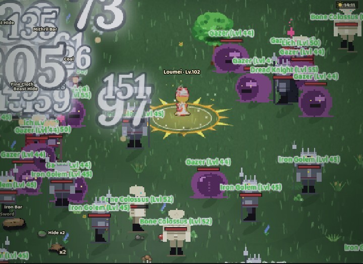 Hero surrounded by monsters, firing arrows