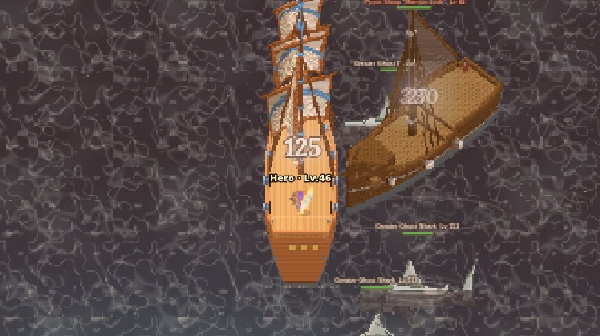 Tier 3 Brigantine fighting a pirate ship and a shark