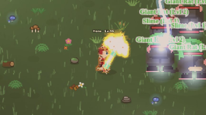 Hero calling down lightning on a group of monsters