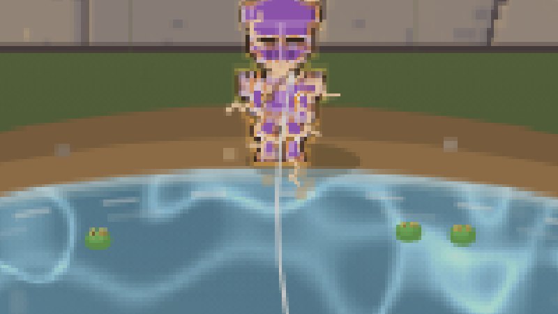 Hero fishing at the town pond