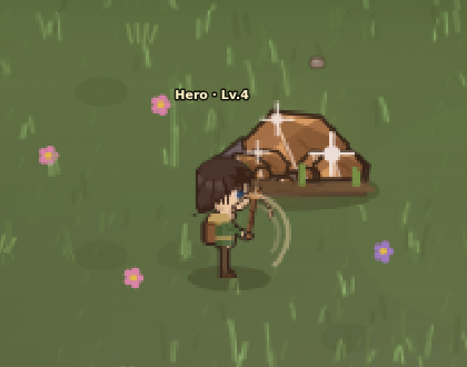 Hero mining an ore rock with a pickaxe