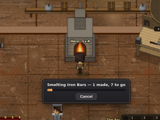 Hero smelting iron bars at a furnace