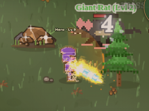Hero attacking with a long sword