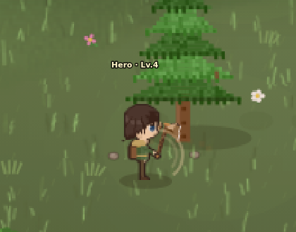 Hero chopping a tree with an axe