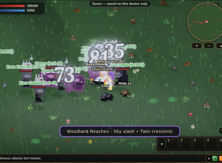A hero casting spells against iron golems in the Woodland Reaches